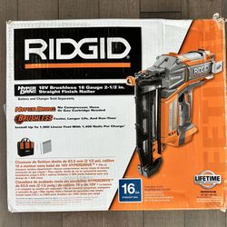 Brand New Ridgid 18V Brushless Cordless Hyper Drive 16GA 2-1/2 in Straight Finish Nailer (Tool Only)