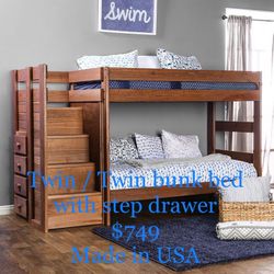 Twin bunk bed with step drawer brand new