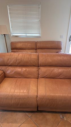Tan Leather Reclining Sofa