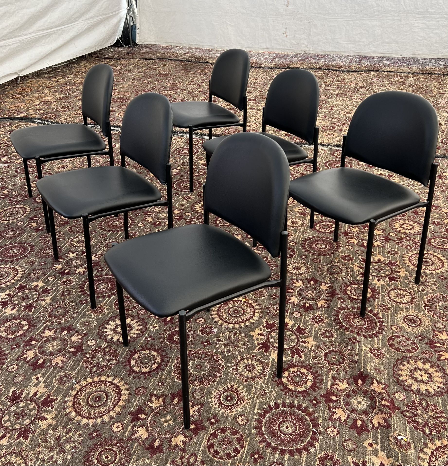 Set Of 6 Black Vinyl Stackable Dining Chairs / Office Chairs