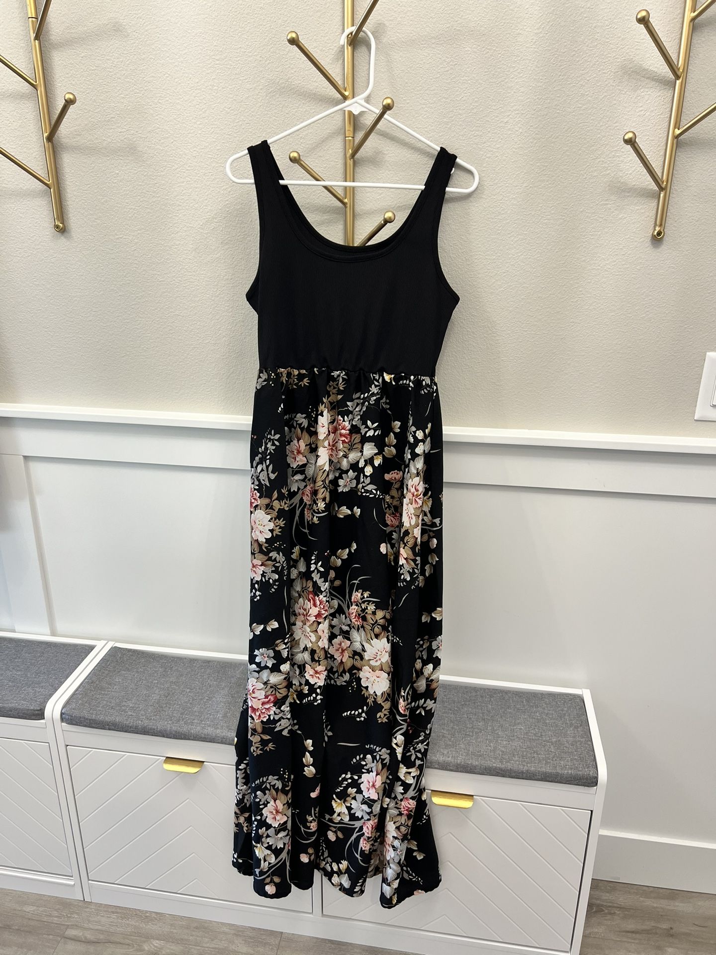 Maxi Black Floral Dress - $10