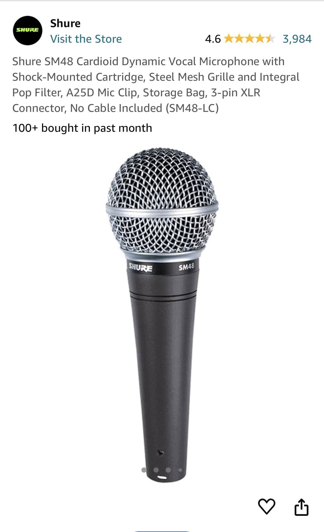 Shure SM48 Microphones with XLR Cables (2)