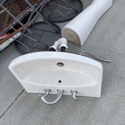 8” Split 36 Tall Pedestal Sink With Faucet 