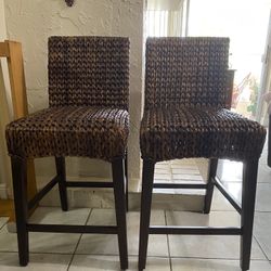 Pair Of Woven Rattan Chairs Bar Height