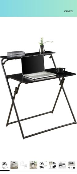 Compact Small Foldable Desk With Shelf Black