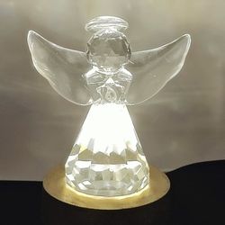 Prismatic Angel Crystal Figurine on Gold LED USB Light Base