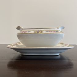 Vintage Carrollton China Gravy Bowl With Attached Underplate 