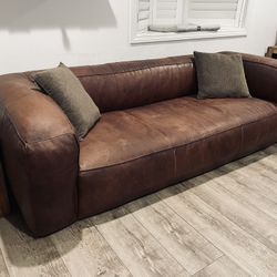 ARTICLE Cigar Genuine Rawhide Leather Sofa Couch. Just Cleaned & Conditioned. In Great Condition. (94”W x 40" Depth).