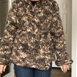 Hand Knit Chunky Sweater Cardigan. Small/Medium. Brown and cream