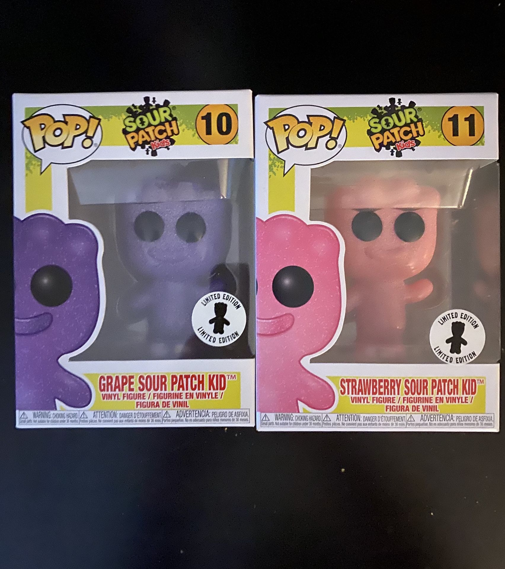 Purple Grape + Pink Strawberry Sour Patch Kids Funko Pop #10 & #11, MINT CONDITION LIMITED EDITION