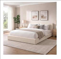 Cream Upholstered Platform Bed Frame