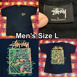 Stussy Butterfly Bloom Men’s Size Large Black T-Shirt Double Sided