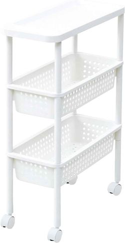 White 3-Tier Plastic Rolling Utility Cart