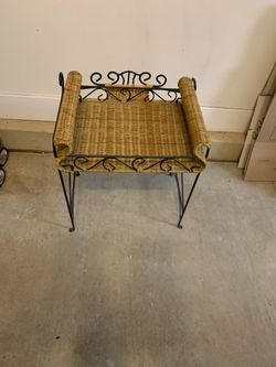 Wicker and Wrought Iron Bench Stool 18w 14 d 21 h