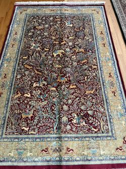 4’.9” X 7’.6” Art silk Garden of paradise design fine rug