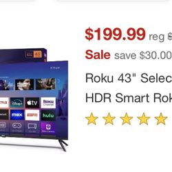 Roku 43’’ Select Series 4k HDR smart Roku Tv With Tv Remote 