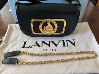 Lanvin Black Leather Crossbody Shoulder Bag Gold Hardware Dust Bag