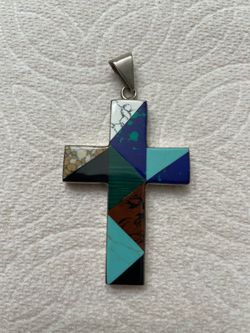 Silver cross with inlay