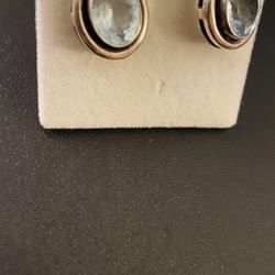 Silpada Sterling Silver 925 Bezel Set Oval Blue Topaz Dangle Earrings 