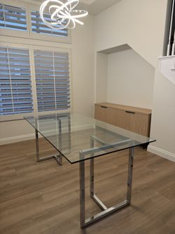 CB2 Modern Glass Dining Table  72” x 36”– Excellent Condition