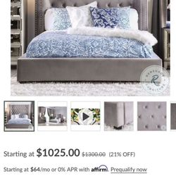 Rosabelle Gray Queen Upholstered Panel Bed Frame!!