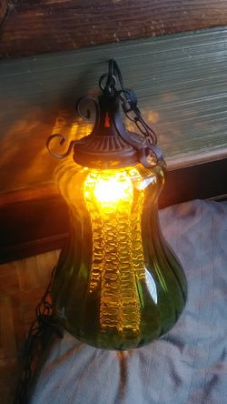 Green and brass antique vintage swag lamp with chain