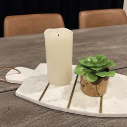 Table Top Decor Set Marble Tray Faux Candle Faux Succulent
