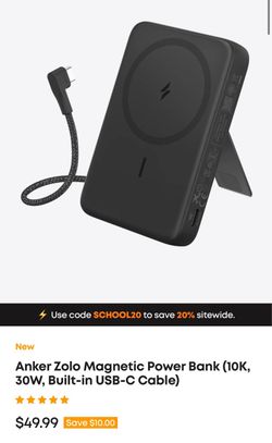 Anker - Zolo Magnetic Power Bank, 10,000mAh Wireless Portable Charger with 30W Max Fast Charging - White Model: A1685