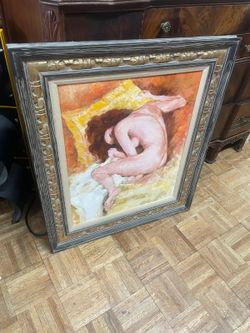 Vintage 1970s original wood framed oil painting 28 by 33