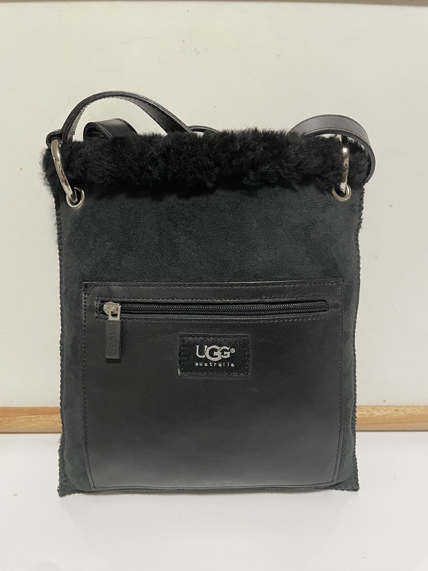 UGG Australia Suede Crossbody bag with fur lining and silver hardware
