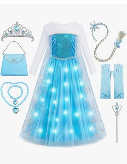 5-6 years Princess Dress up for Girls Light Up Princess Costume Halloween Cosplay Christmas Birthday Party Gift