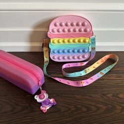 Fidget Pop Crossbody Bag and Silicone Pencil Pouch with Pop Frog Charm