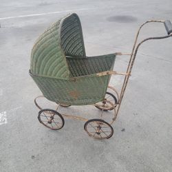 Antique Lloyd Loom Baby Doll Stroller 