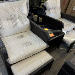 Patio Set Of 2 Chairs 2 Foot Stools And Table New Fully Assembled 
