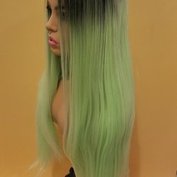 Lace Front Wig Green Straight BRAND NEW