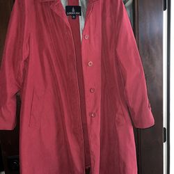 London Fog Rain Coat Womens XL Red Button Removable Liner Water Repellent