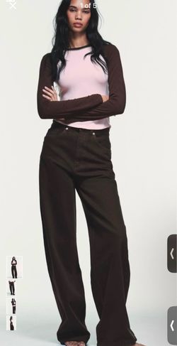 ZARA Dark Brown Wide Leg Jeans Size 6