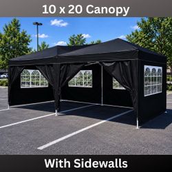 Black 10 x 20 FT Pop-Up Tent with Sidewalls