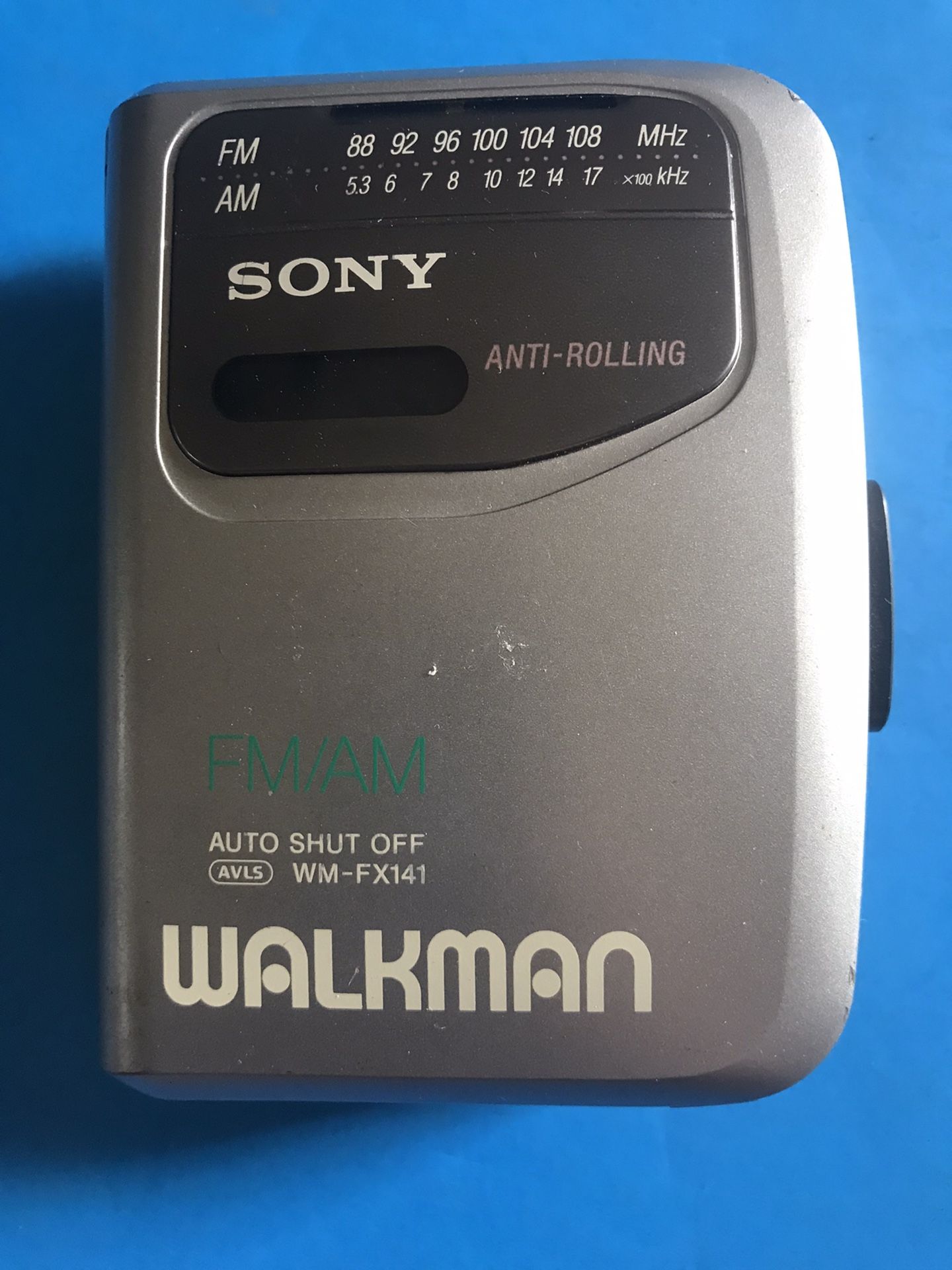 Used Good Sony WM-FX141 Walkman Silver  AVLS Anti-Rolling FM/AM and tape player