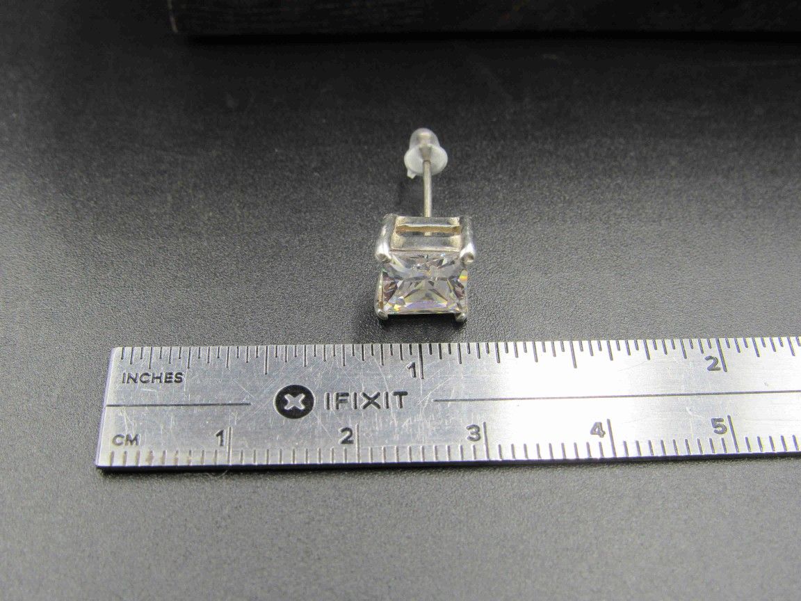 Sterling Silver Square Large Cubic Zirconia Stud Earrings Vintage Wedding Engagement Anniversary Beautiful Everyday Minimalist Cute Sexy