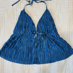 SHEIN Royal Blue Ribbed Halter Top