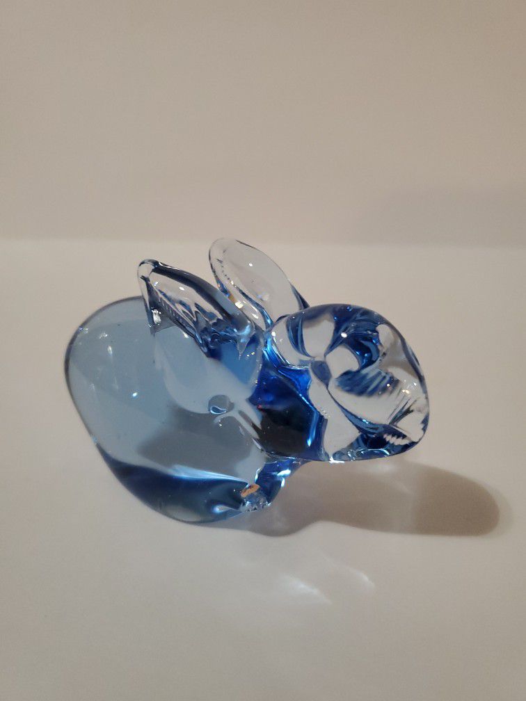 Vintage Blue Bunny Art Glass Sculpture 