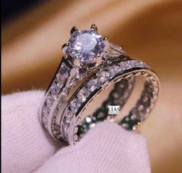 New 18k white gold filled with lab created diamonds wedding ring set