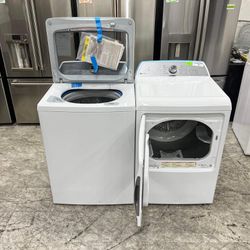 GE Profile 4.9 cuft top load washer and gas dryer with agitator