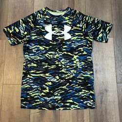 Under Armour Big Kids Blue, Green & Black Camo Short Sleeve Tee, Size: YXL