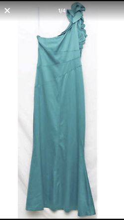 JESSICA SIMPSON FOR DAVID'S BRIDAL JUNIOR'S TEAL SATIN LONG STRETCH GOWN~SIZE 11