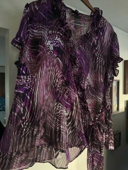 Purple Abstract Print Ruffle Blouse