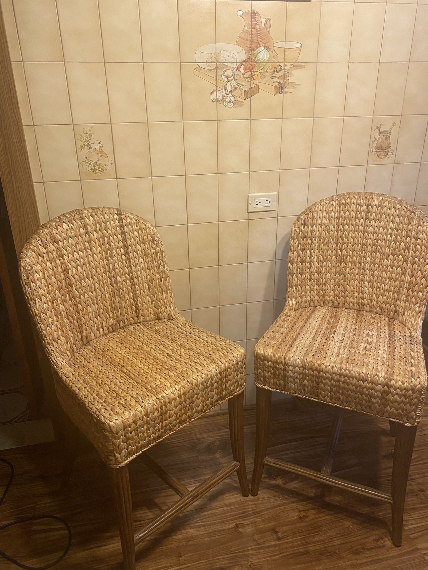 Set Of Rattan & Wood Chairs