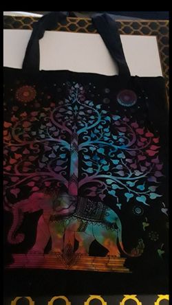 Tree of Life Elephant 18"×18" fabric tote bag.