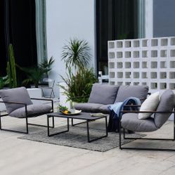 Grand Patio 4-Piece Modern Outdoor Furniture Set, Patio Sofa with Cushion, Metal Couch with Coffee Table, Conversation Set for Porch Deck Balcony Back